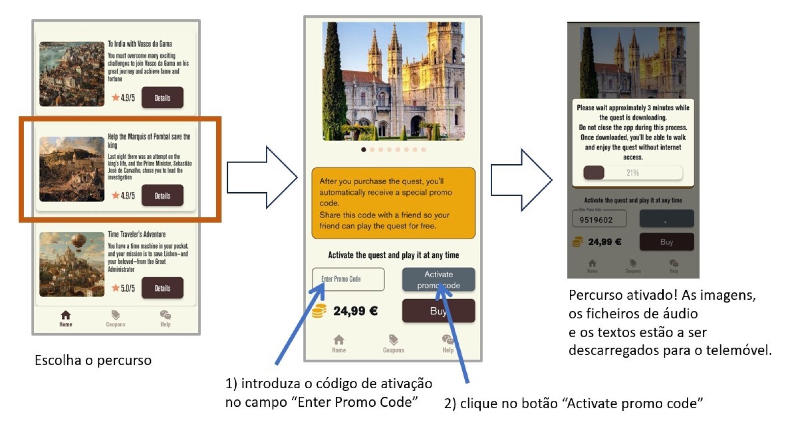 Campo Promo code e botão Activate promo code na aplicação
