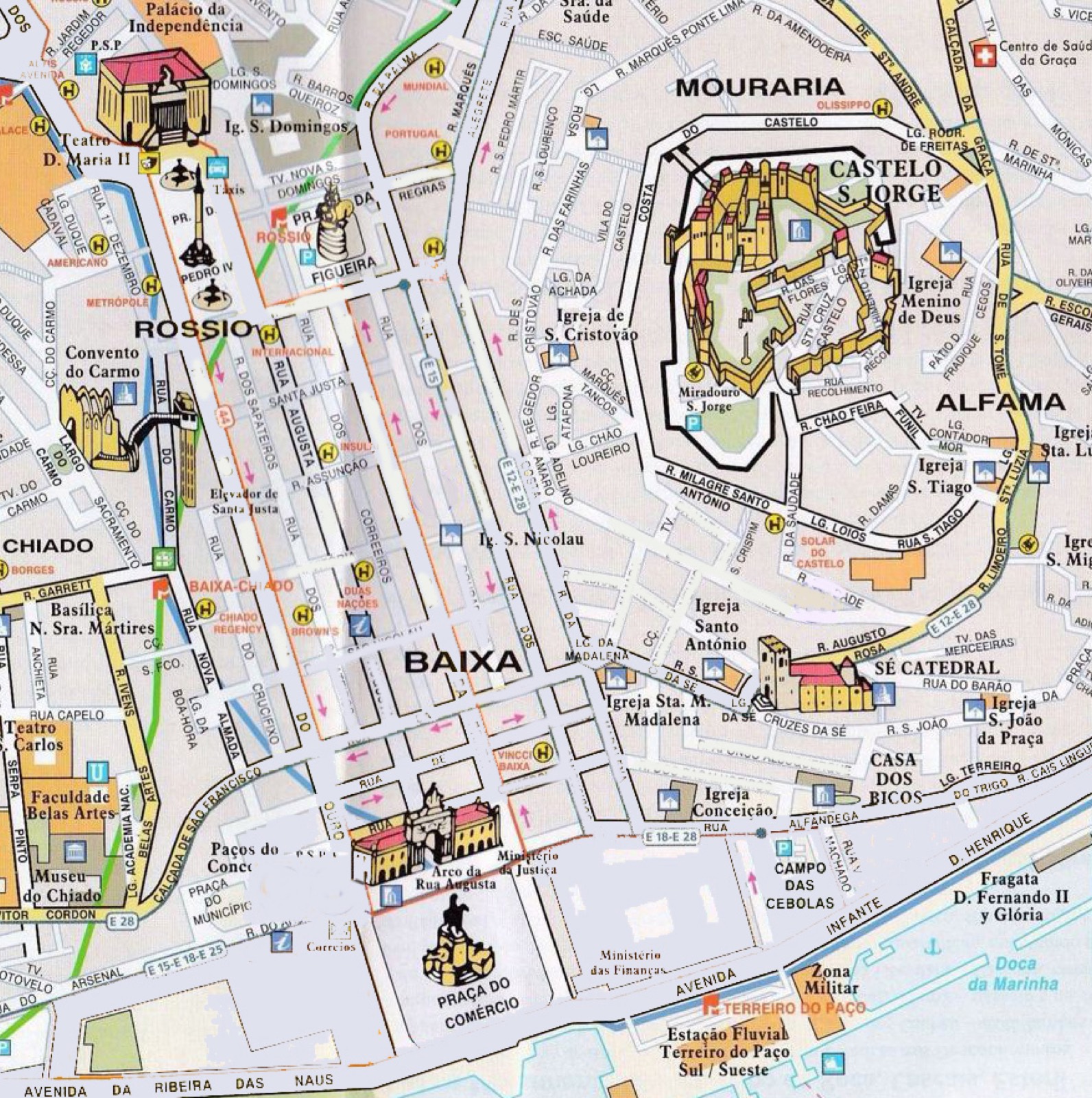 Mapa do percurso a pé em Lisboa
